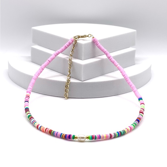 NEW….Heishi Beaded with Genuine Freshwater Pearl Necklace - Picture 6 of 10